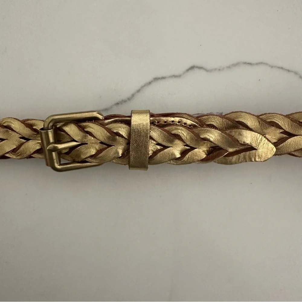 J. Crew Metallic Braided Leather Belt in Gold Size Small/Medium - Picture 5 of 8
